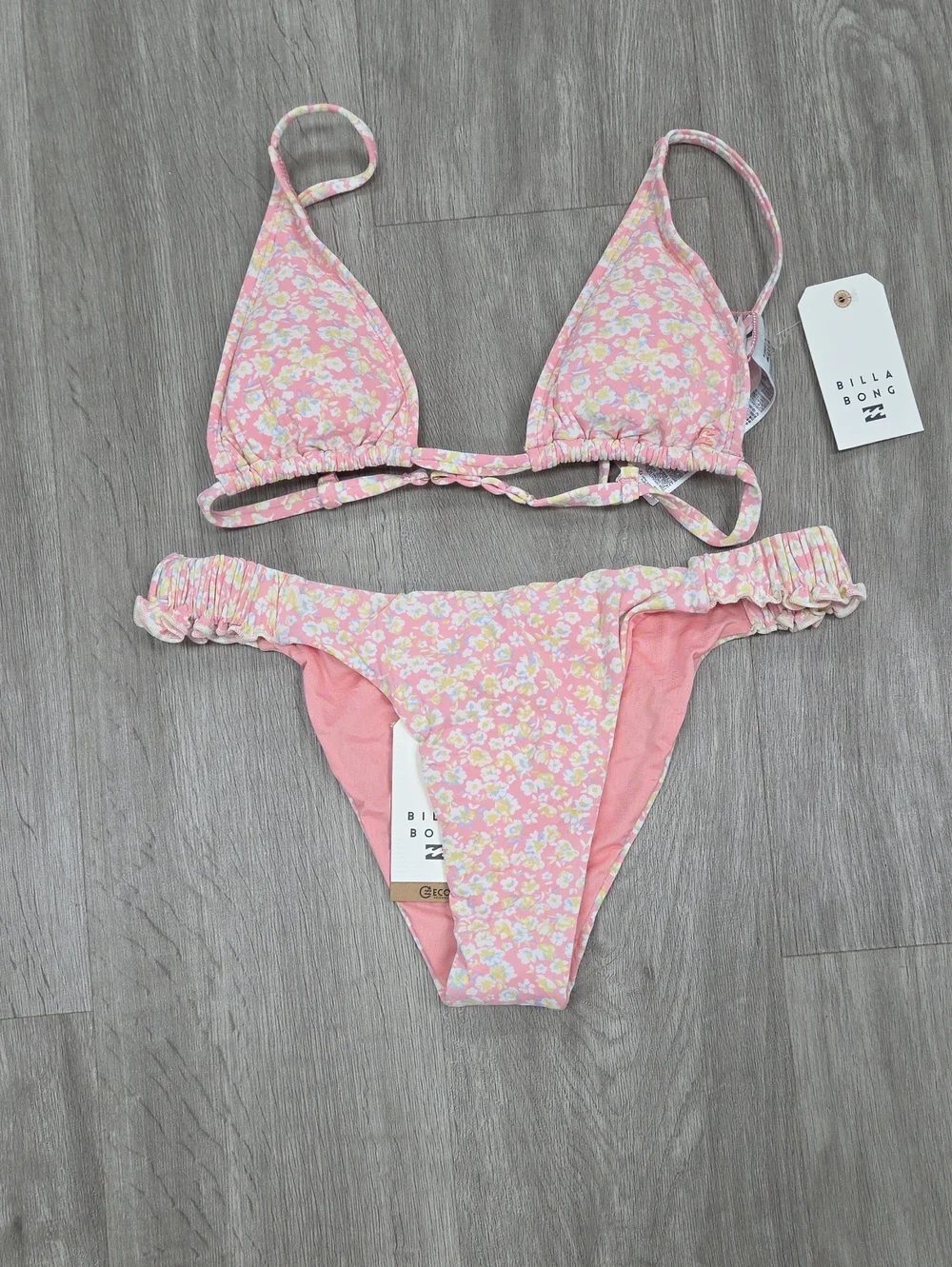 Billabong Distsy Darling Pink Floral Tie-Back Bikini Set-3ps